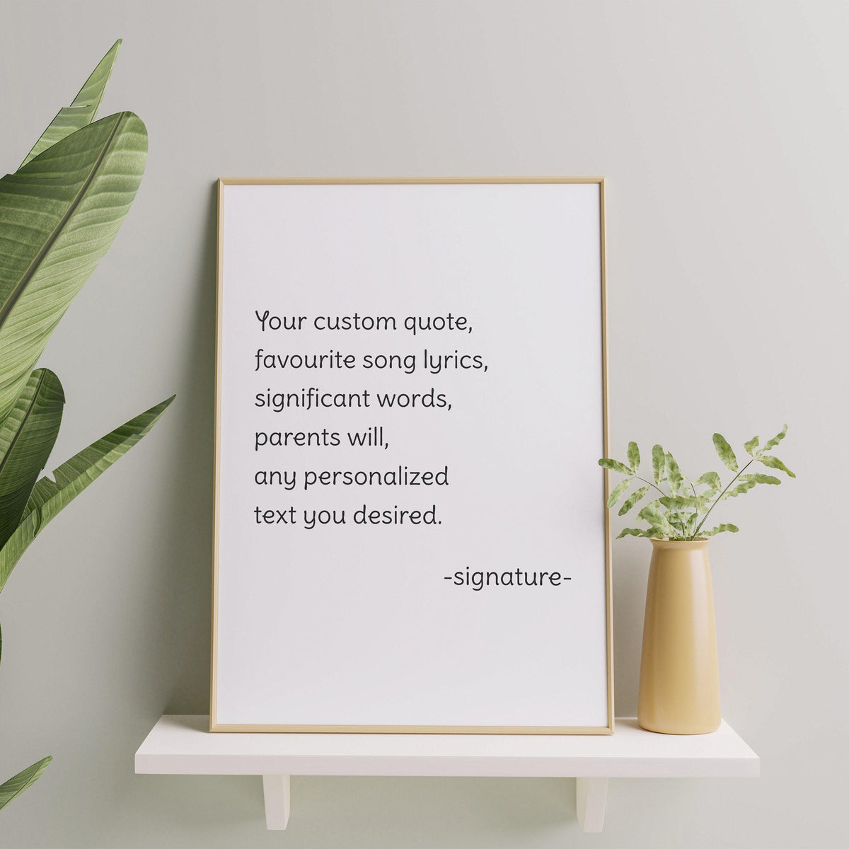 Customized motivational art print featuring personalized quote options for home decor.