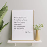 Customized motivational art print featuring personalized quote options for home decor.