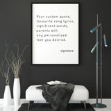 Customized motivation wall art featuring personalized quote on dark wall with modern decor.