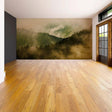 Misty Pine Hill Dreamscape Wall Covering featuring a foggy forest mural in a stylish room interior.