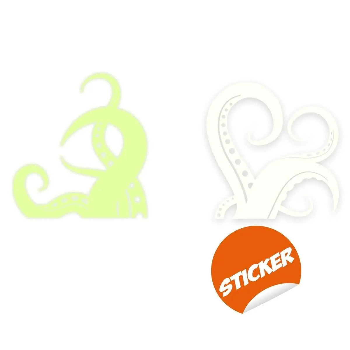 Glowing octopus tentacle wall sticker in green and white.