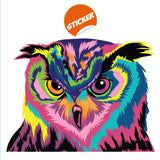 Colorful Owl Wall Sticker - Cute Bird Gift Vinyl Art Decor Decal.
