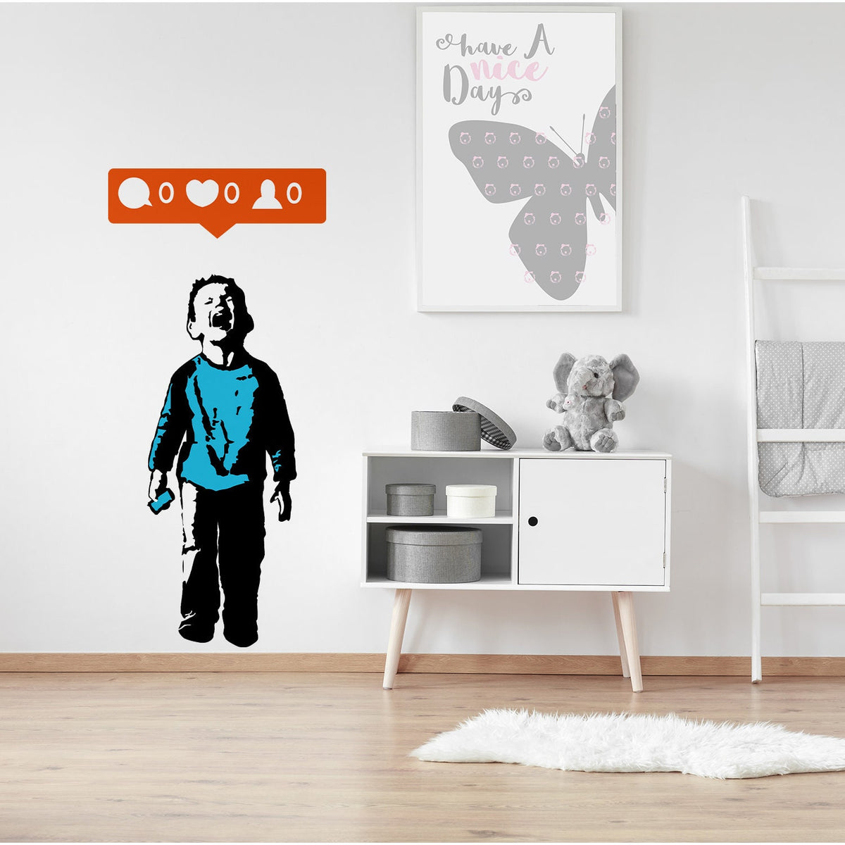 Printed vinyl decal artwork showing cellphone street art wall sticker