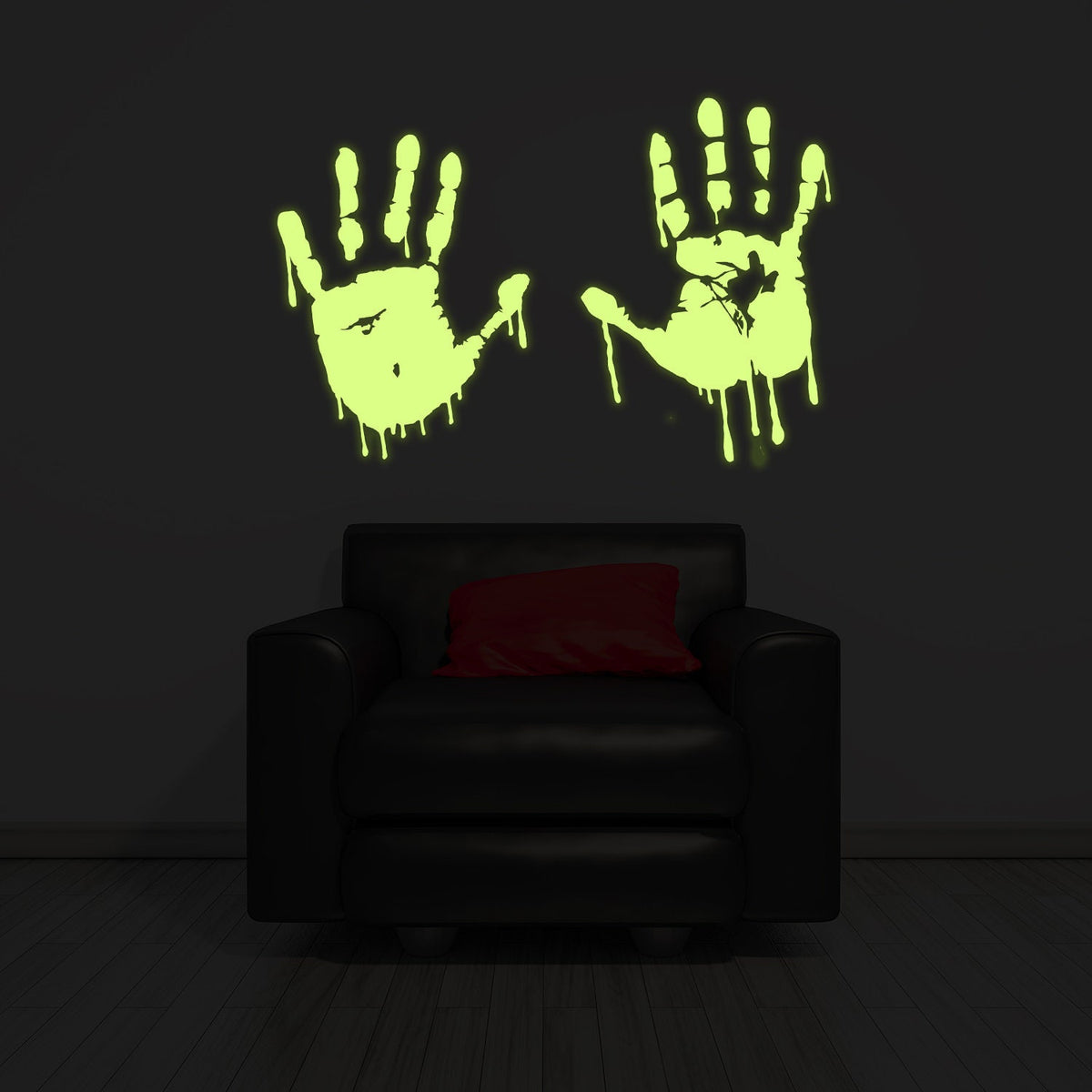 Alternate product presentation of Glow In Dark Bloody Hands Scary Red Vinyl Sticker.