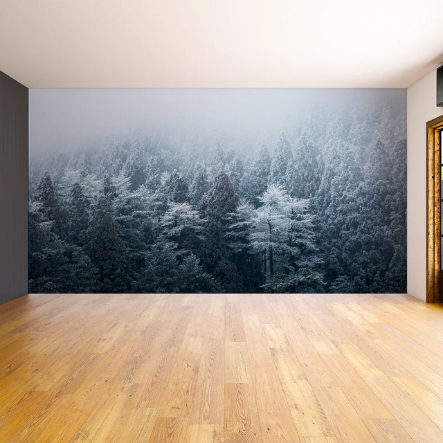Foggy Forest Wallpaper Sticker Mural - Mountain Tree Fog Removable Wall Paper Art Decal