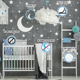 220x White Stars Wall Stickers - Moon Decor Vinyl Decals For Boy Girl Baby Nursery Kid Room.