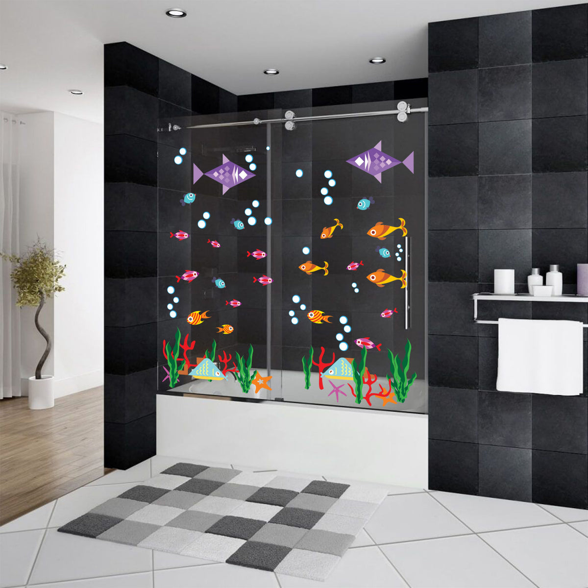 Product presentation view of Bathroom Decor Door Vinyl Decals.