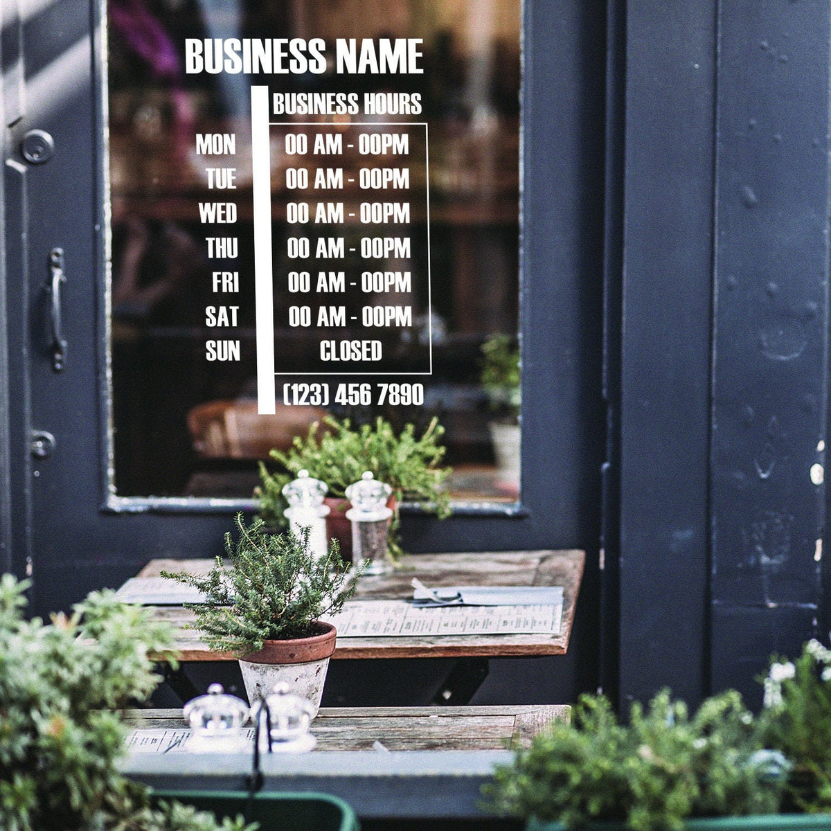 Product presentation view of Custom Open Hours Store Vinyl Sign Sticker.