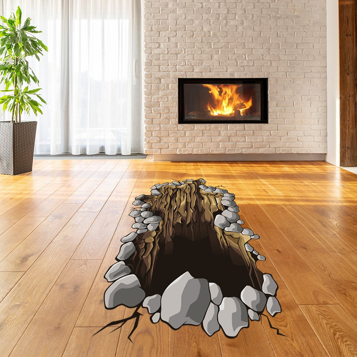 3d Floor Porthole Sticker - Self Adhesive Art Mural Living Room Vinyl Hole Decal For Interior