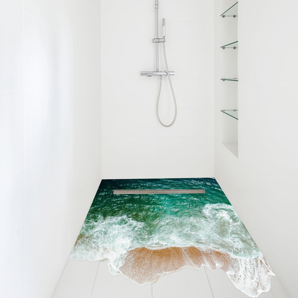 Product presentation view of 3d Sea Floor Bathroom Stickers Decor.