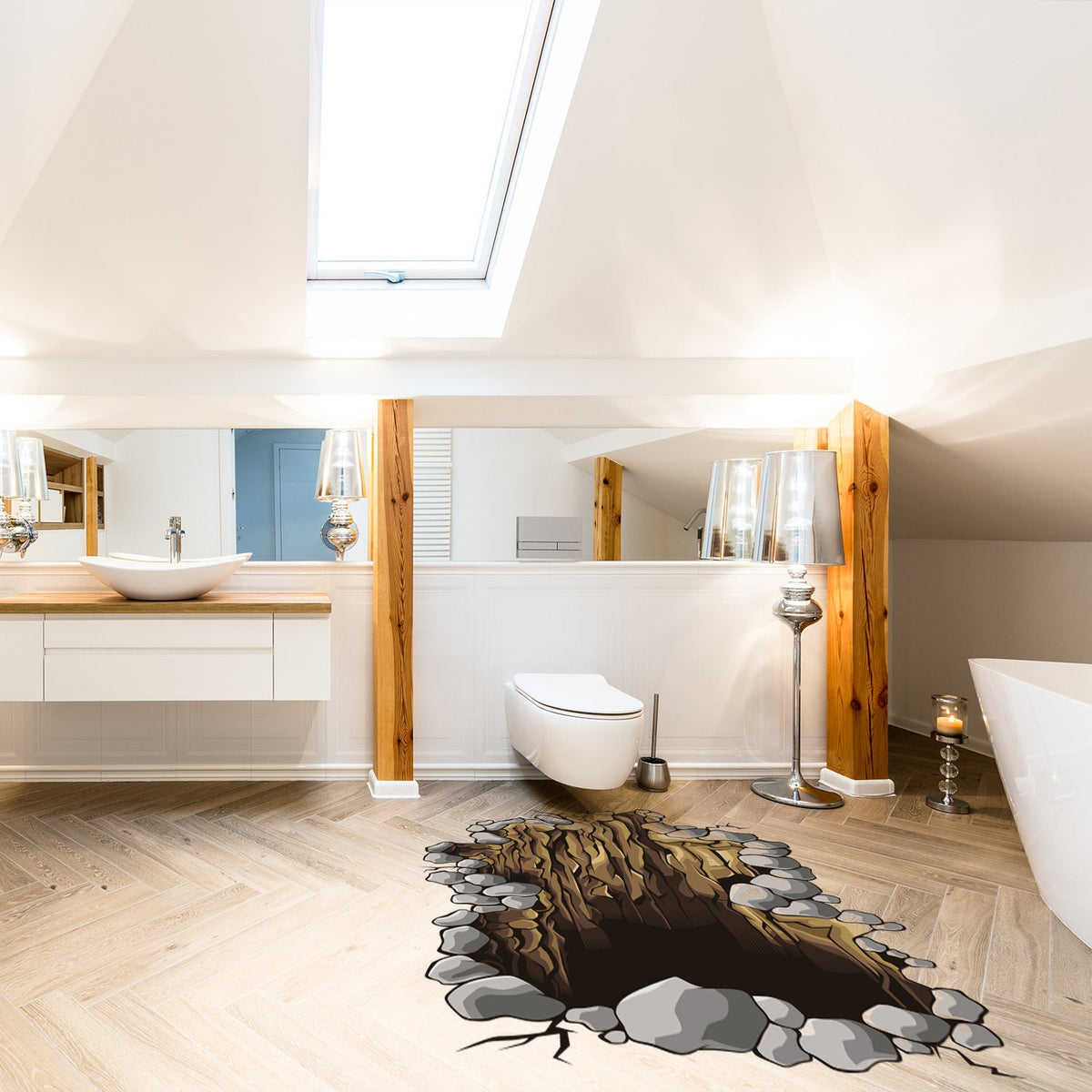 Printed vinyl decal artwork showing a cave hole illusion