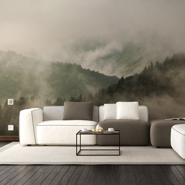 Foggy Forest Wallpaper Decal - Landscape Tree Wall Paper Mural Self Peel And Stick Sticker