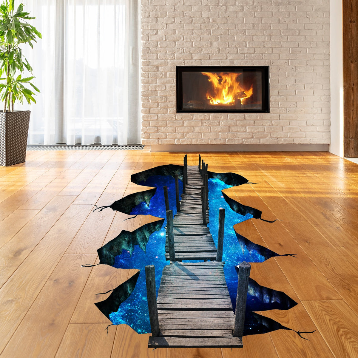 Product presentation view of 3D Floor Space Portal Hole Decal.