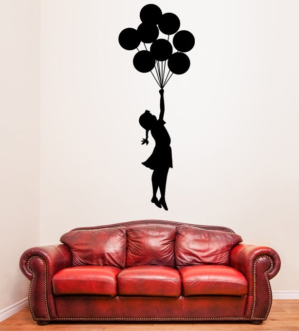 Girl with Balloons Street Art Wall Decal featuring balloons street art vinyl wall decal