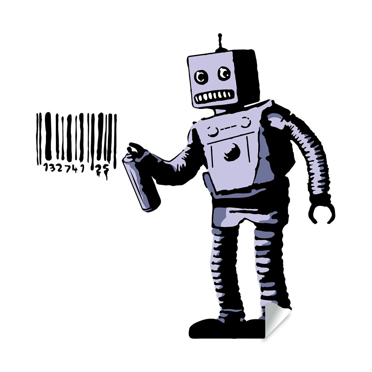Barcode robot wall vinyl sticker with graffiti machine design.