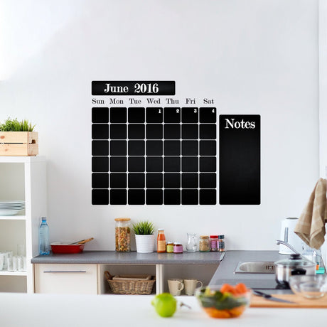Kitchen Chalkboard Calendar Wall Decal with a writable blackboard layout for notes