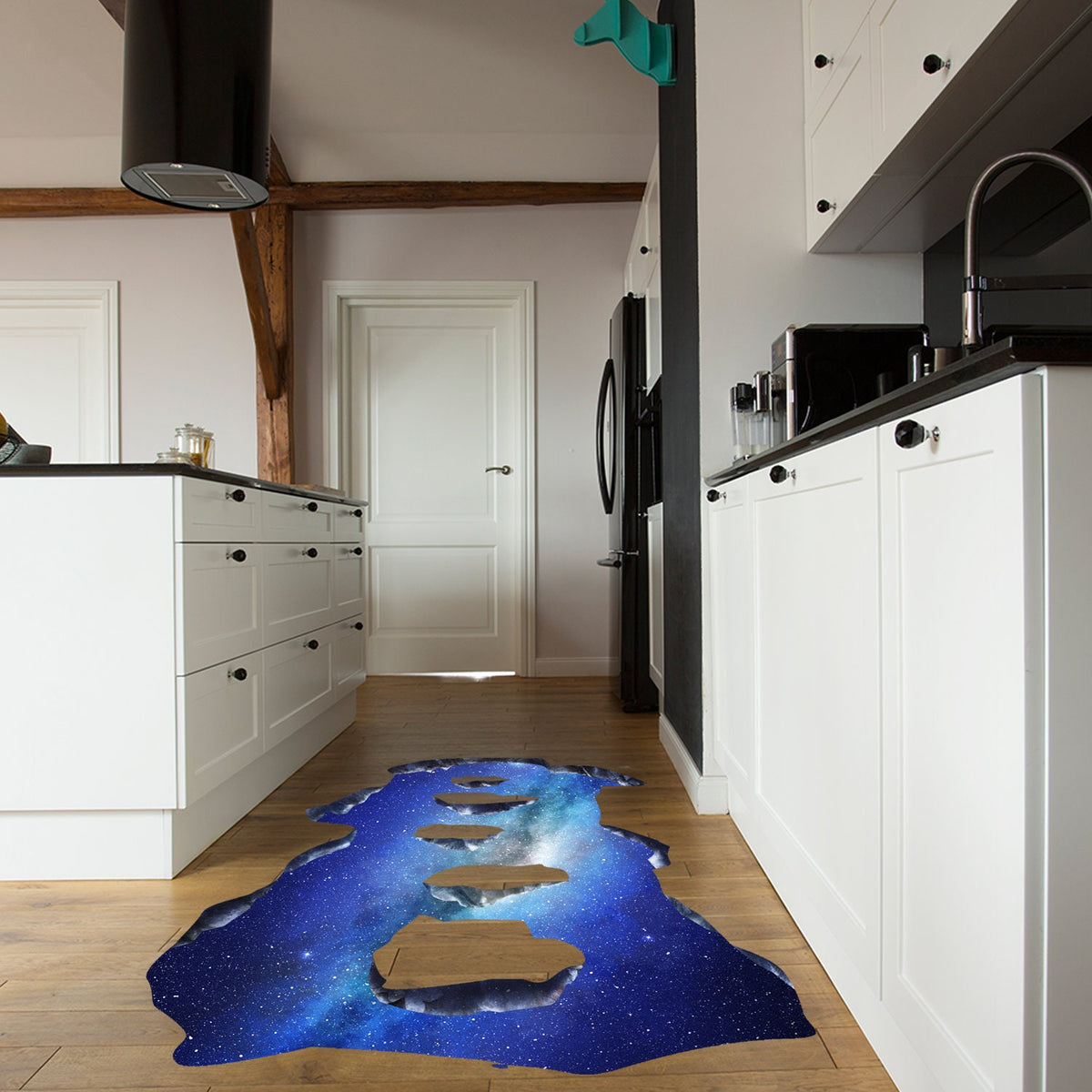 Alternate product presentation of 3D Floor Space Portal Hole Decal.