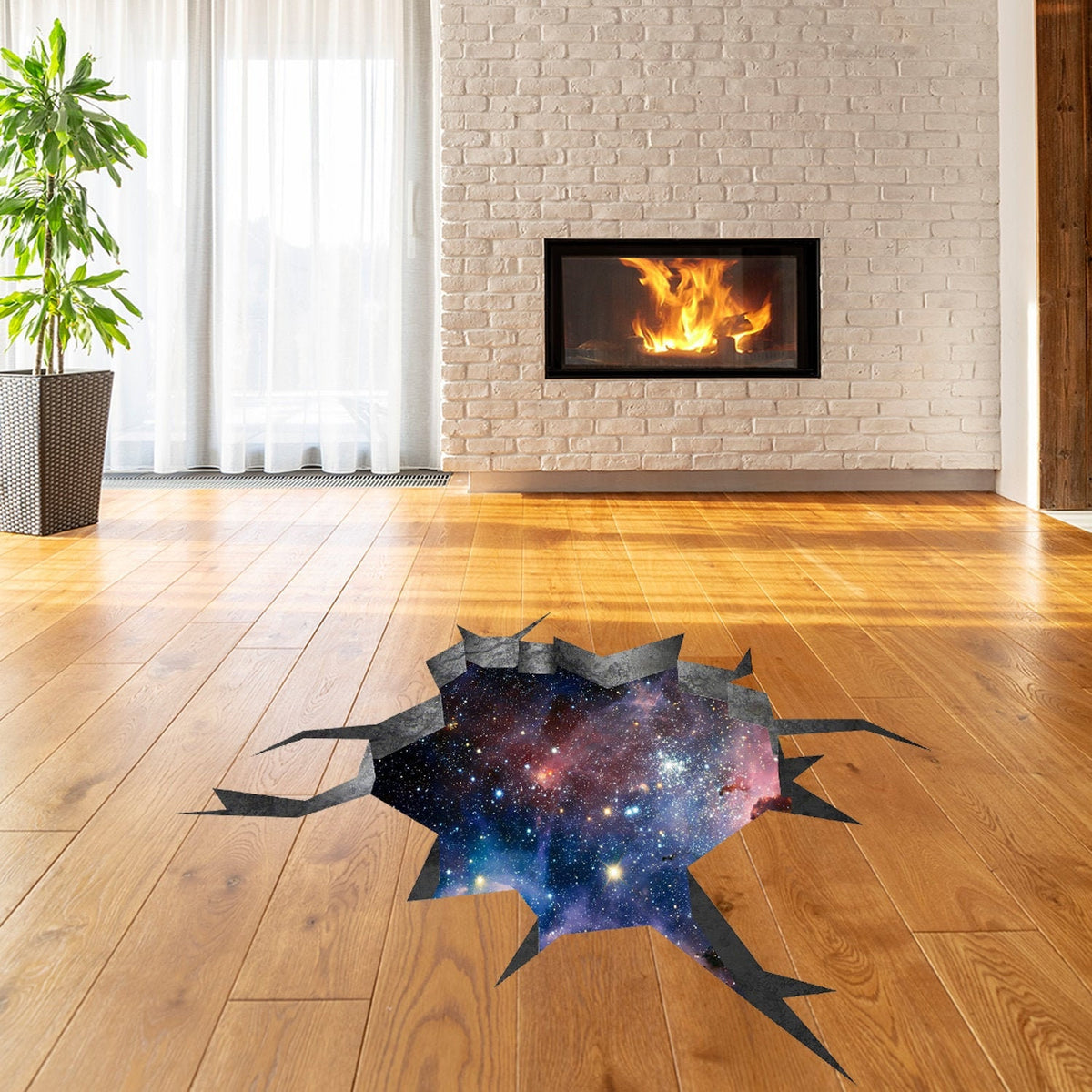Alternate product presentation of 3D Floor Space Portal Hole Decal.