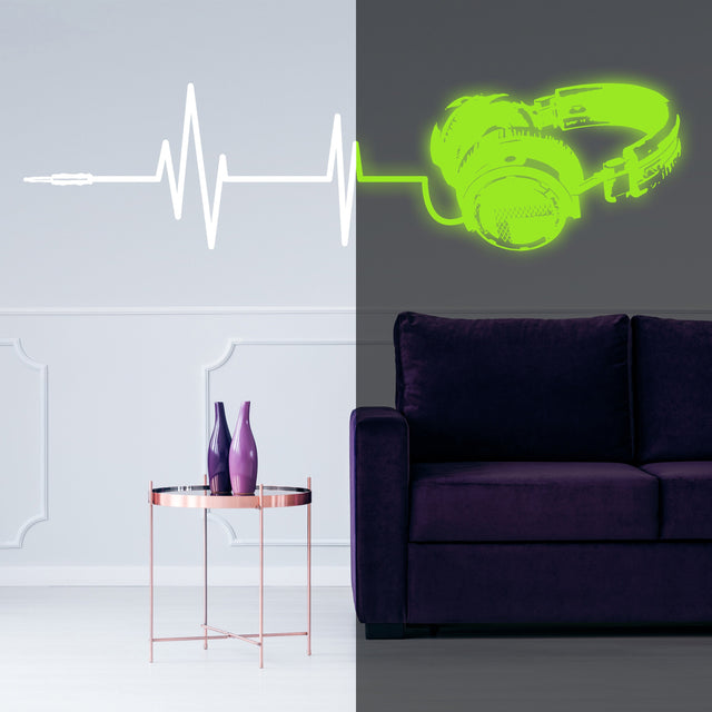 Glow In Dark Headphone Vinyl Wall Sticker - Night Light Music Art Dj Decal