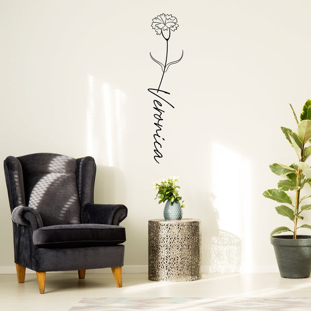 Personalized Birth Flower Name Sticker - Custom Birthday Month Floral Vinyl Wall Decal