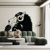 Lion in Headphones Stickers - Inspired by Banksy Graffiti Wall Decal.
