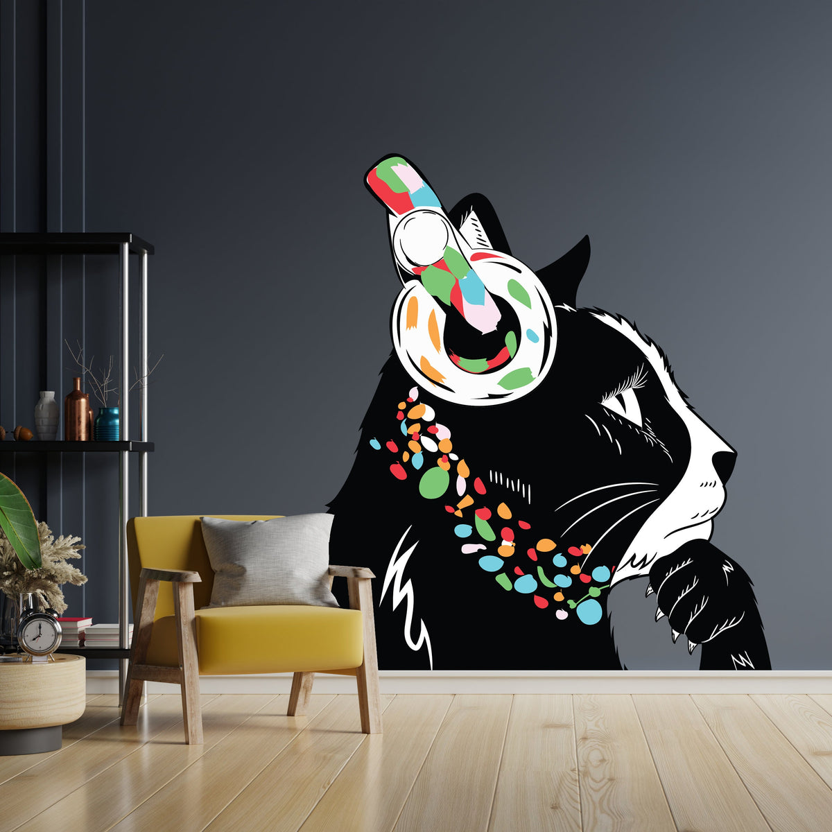 Product presentation view of Cat in Headphones Stickers.