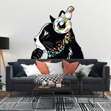 Cat Wall Art Sticker - Thinking Dj Kitten Head Headphones Vinyl Decal.