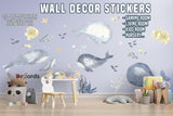 Sea Whales Wall Sticker For Kids Room Decor - Fish Theme Baby Boy Nursery Decal.