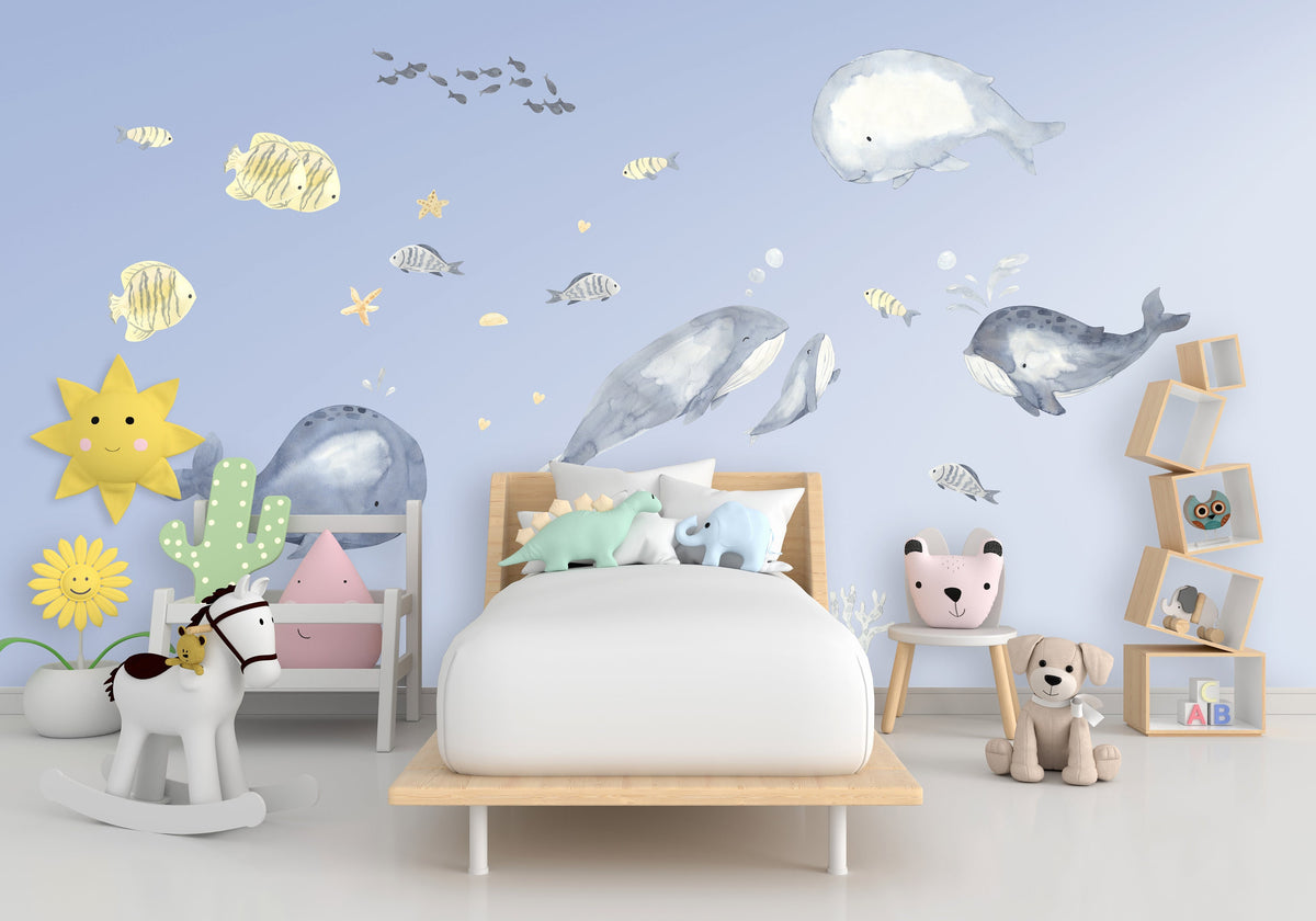 Product presentation view of Sea Whales Wall Sticker For Kids Room Decor.