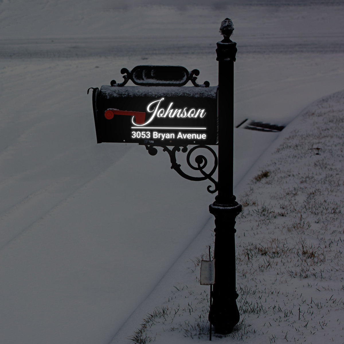 Reflective adhesive house number and street address lettering for a residential mailbox