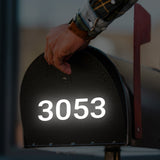 Mailbox marking set with personalized street address and house number in reflective film