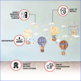 Hot Air Balloon Wall Stickers featuring five hot air balloons with animals
