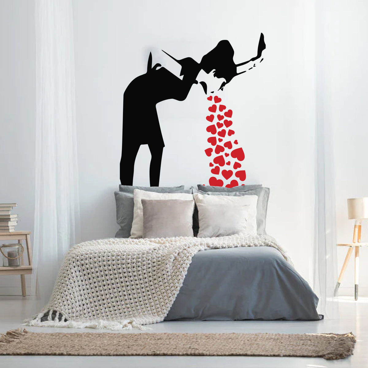 Product presentation view of Artist Love Sick Girl With Hearts Wall Decal.