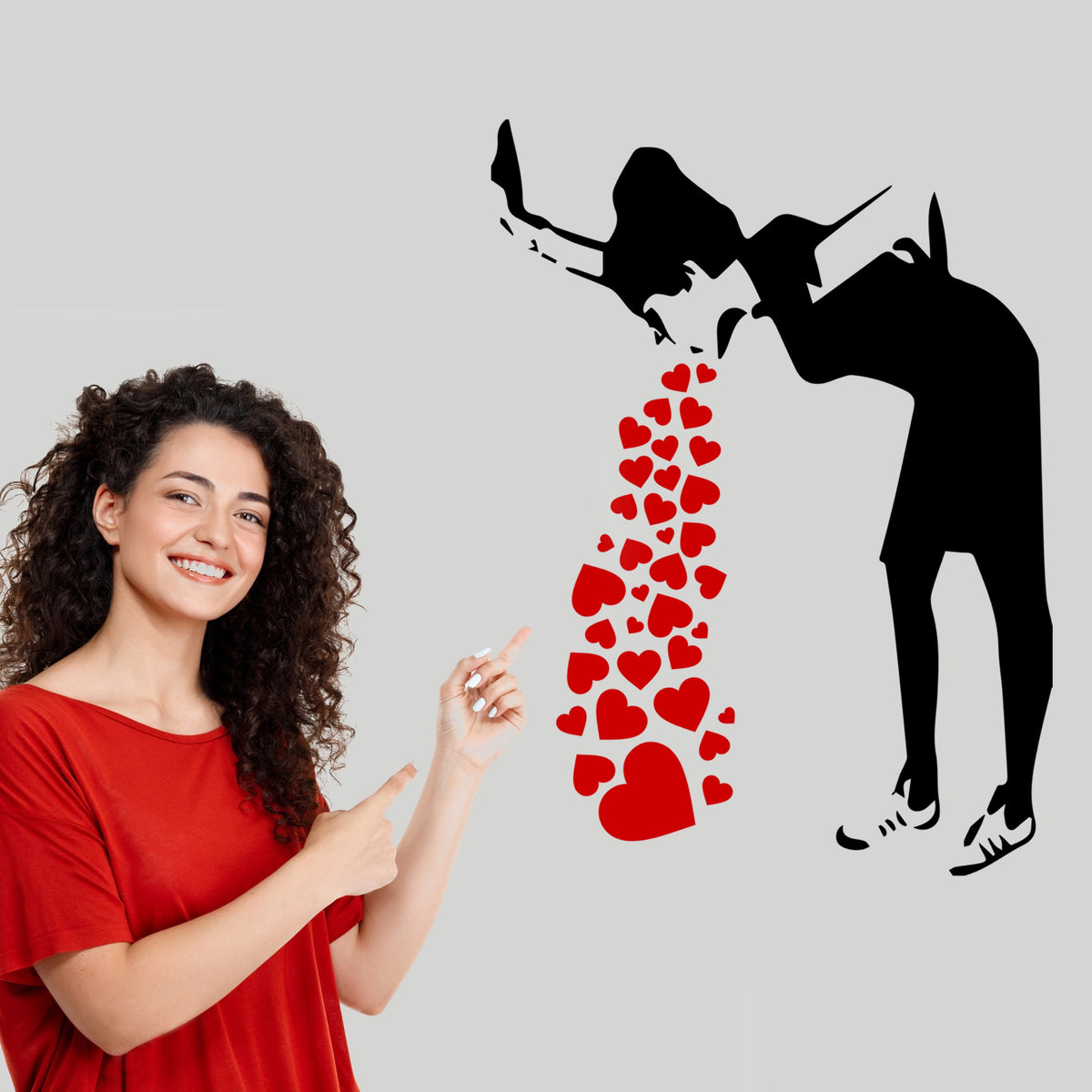 Alternate product view of Artist Love Sick Girl With Hearts Wall Decal.