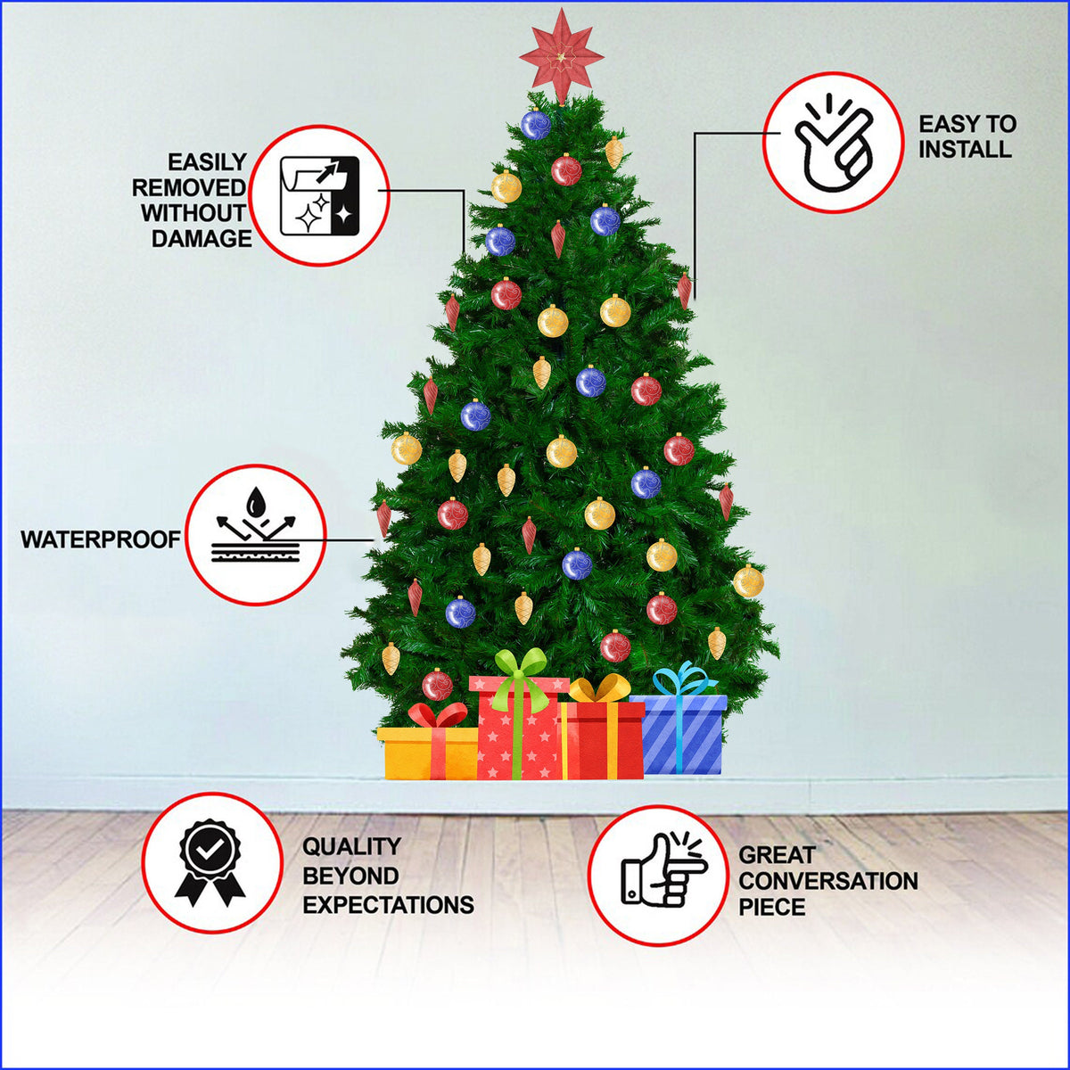 Large Christmas Tree Wall Sticker - Green Pine Vinyl Decal Decoration For Living Room.