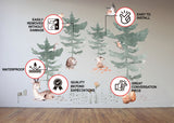 Forest Animals and Trees Wall Decal for Kids Room - Nursery Woodland Stickers with Watercolor Tree.
