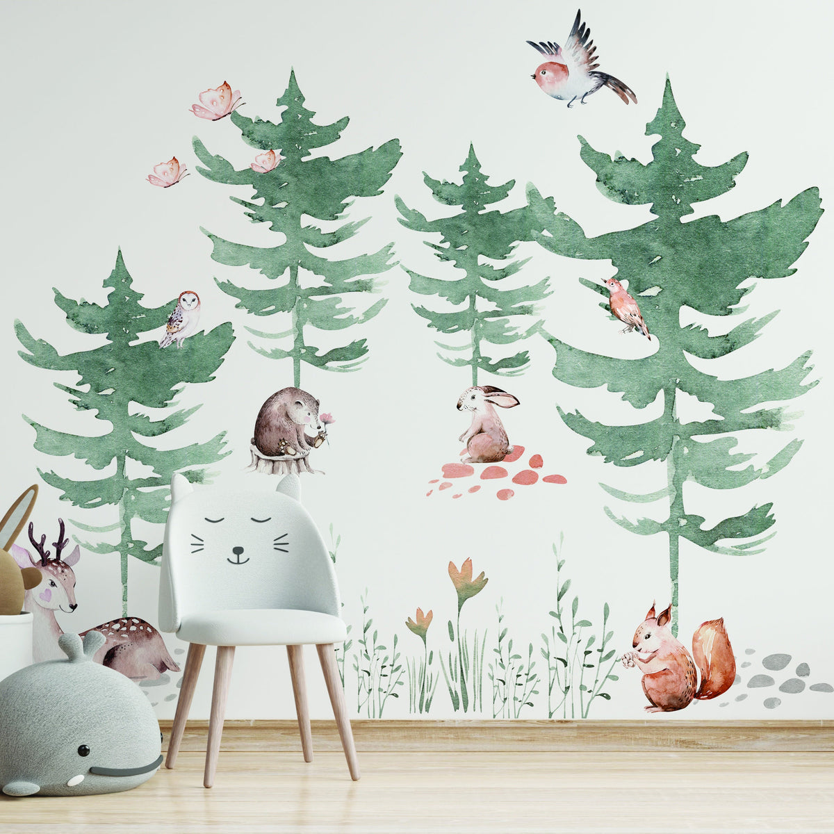 Alternate product presentation of Forest Animals and Trees Wall Decal for Kids Room.