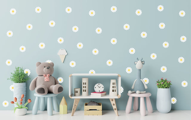 White Daisy Flowers Wall Decals featuring 36 separate daisies, each approximately 4 × 4 inches
