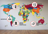 Large World Map Wall Decal - Giant Travel Globe with Country Names Vinyl Sticker.
