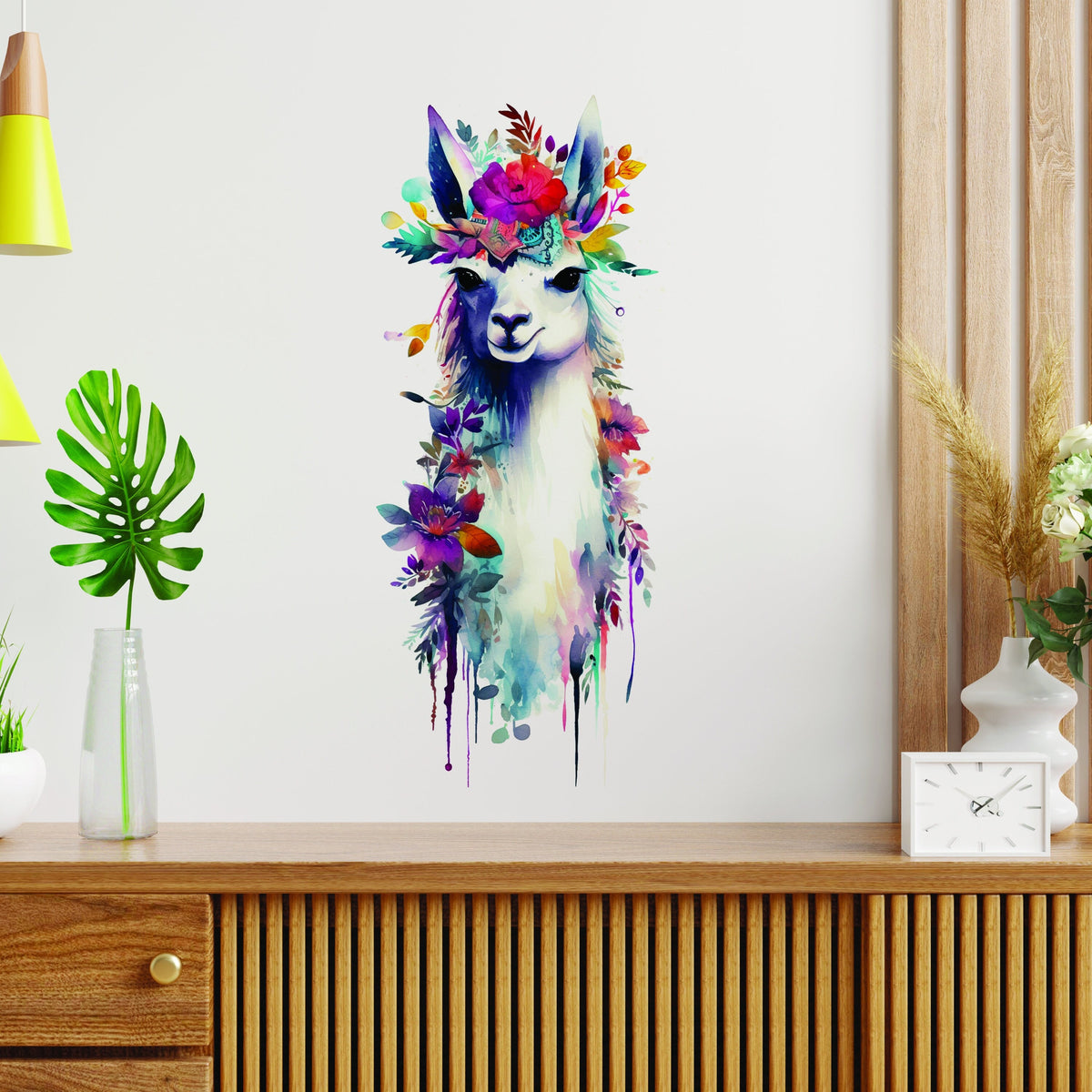 Watercolor Llama amidst floral design vinyl wall sticker
