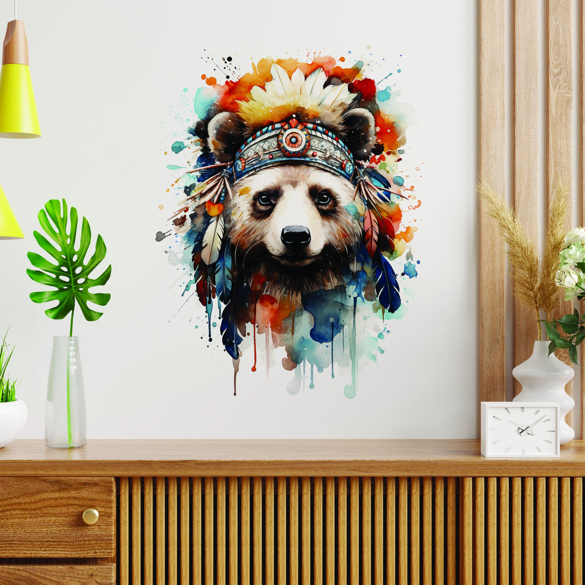 Unique panda bear with feather hat wall art