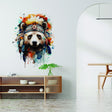 Watercolor baby panda in Indian feather hat wall decal