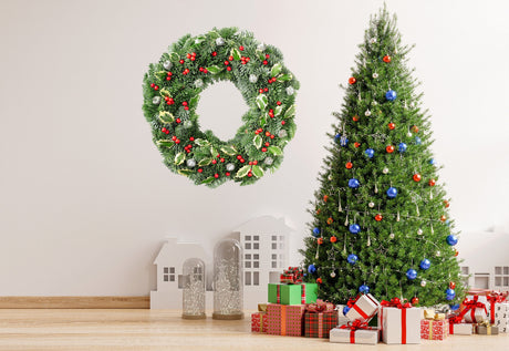 Christmas Wreath Wall Decal with Green Leaves and Red Berries
