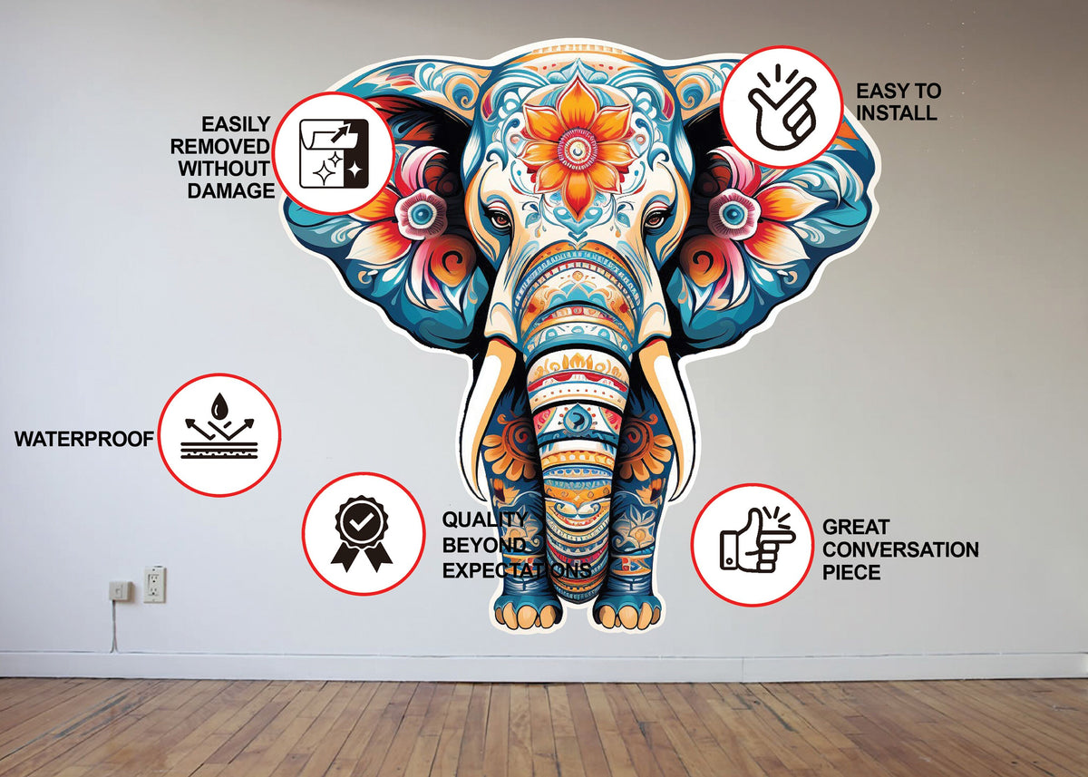 Floral Elephant Wall Decal - Colorful Kids & Nursery Wall Art Sticker