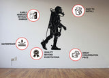 Scuba diver silhouette wall sticker featuring a fire extinguisher