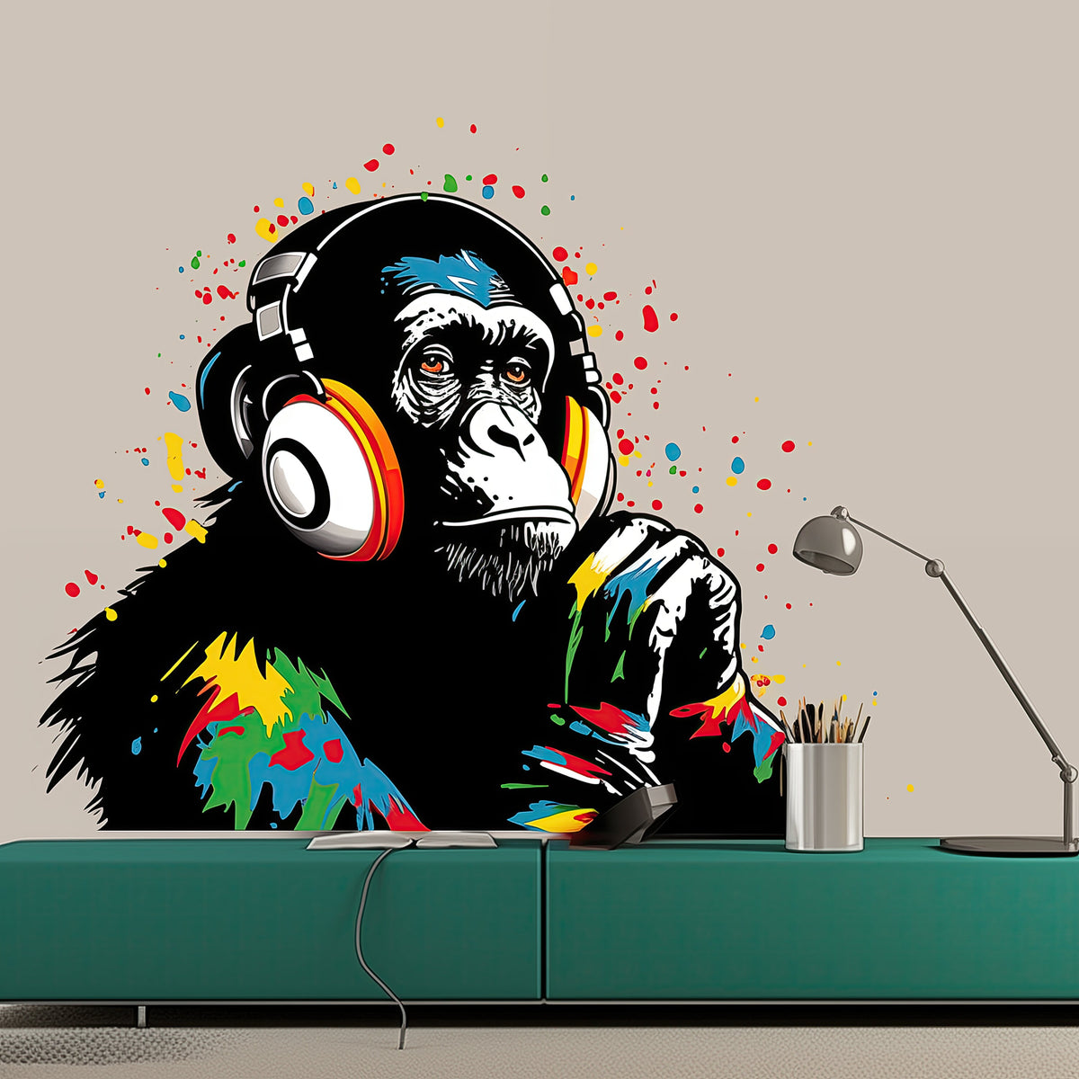 Graffiti Monkey with Headphones Art