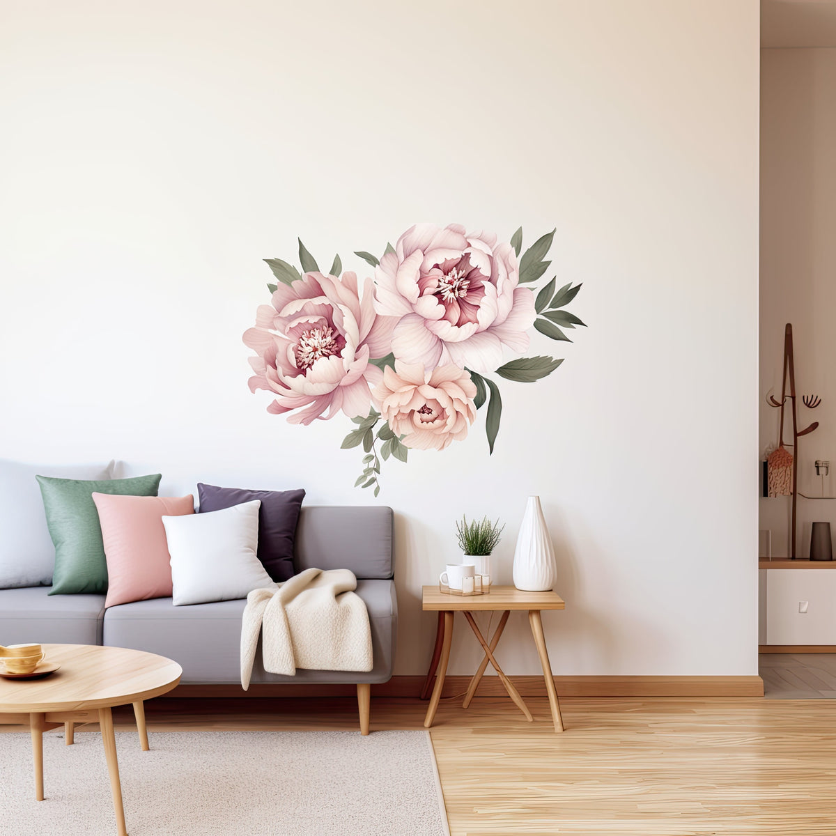 Elegant Peony Flowers Wall Decal featuring watercolor style peony wall decal