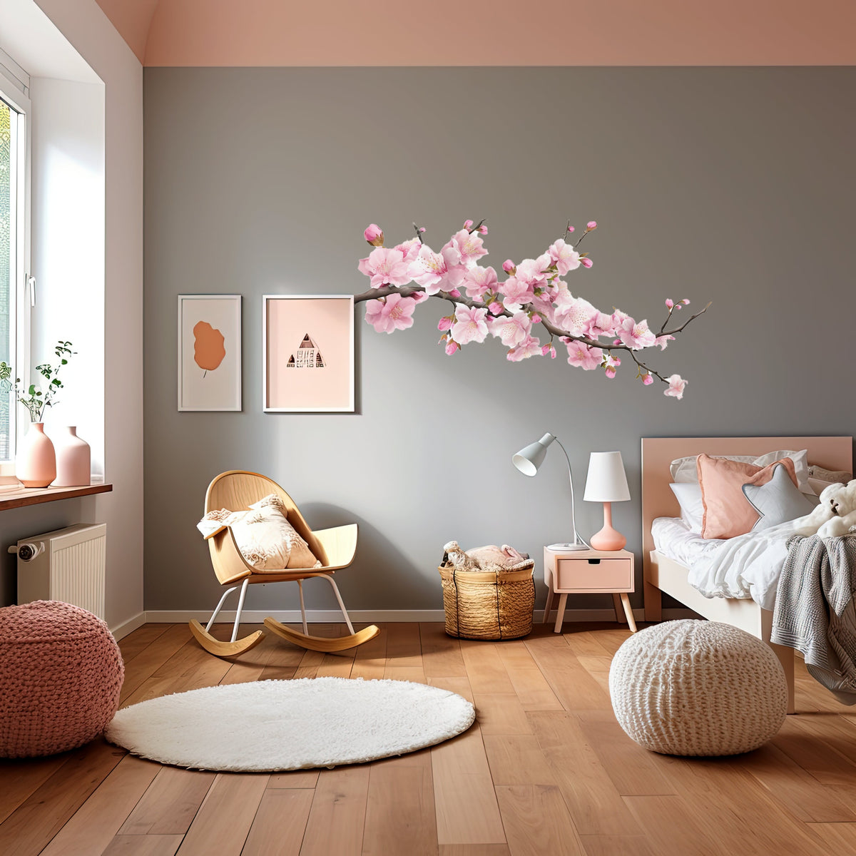 Delicate Cherry Blossom Branch Wall Decal featuring soft pink floral details