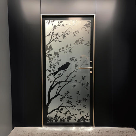 Product view of Elegant Frosted Black Tree Silhouette Decal for Glass Doors.
