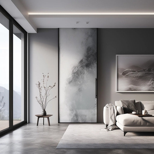 Contemporary Smoky Glass Door Sticker applied to a window.